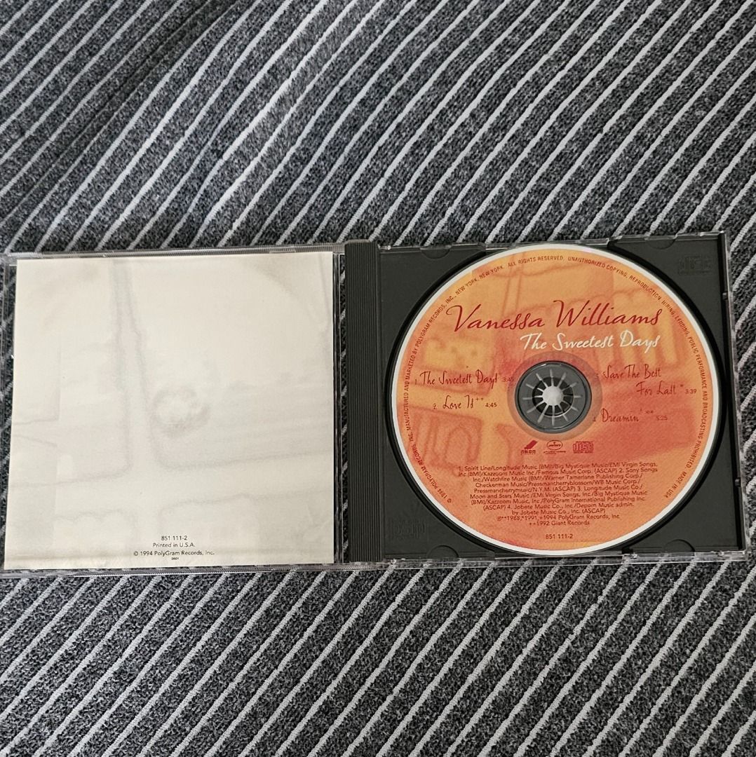 🌟[CD Maxi-Single, Special Edition] Vanessa Williams - The Sweetest Days And More (1994) (Category: CDs & DVDs) located in Singapore. Submitted by strangecell (Listing ID 1450632279, Image 2). Description: Many more Various Genres: https://www.carousell.sg/p/1253907759 Electronic Dance, EDM, DJ Mix: https://carousell.com/p/1035784902 Easy Listening, Funk Soul, Lounge, Jazz, New Age, Chill-out: https://carousell.com/p/1028943398 ******************