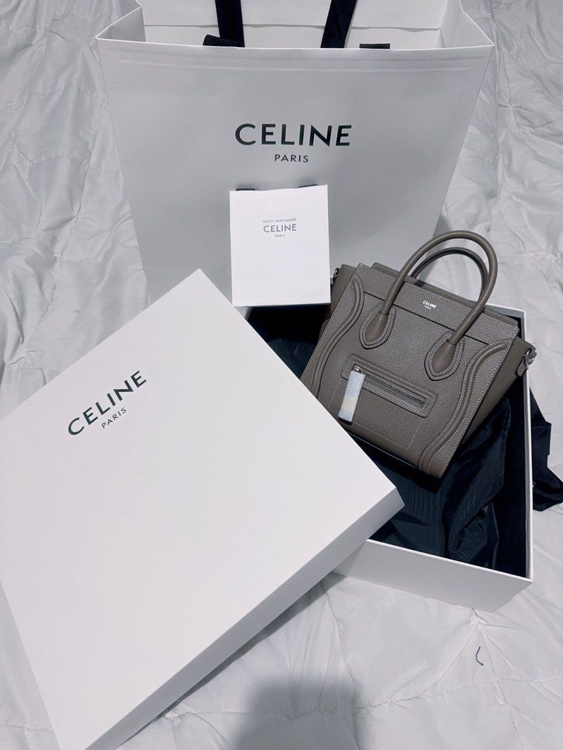 Celine Nano Luggage Tote Bag (Category: Luxury Bags & Wallets) located in Carmona. Submitted by ninjha06 (Listing ID 1450603600, Image 1). Description: - Authentic Celine Nano Luggage tote - Color: Taupe - Material: Grained leather - Includes original box, dust bag, and shopping bag - Purchase receipt from Celine Philippines included - Ideal for everyday use.