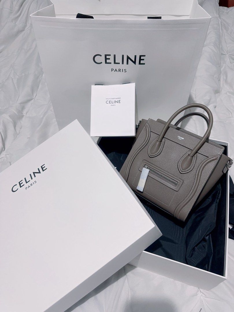 Celine Nano Luggage Tote Bag (Category: Luxury Bags & Wallets) located in Carmona. Submitted by ninjha06 (Listing ID 1450603600, Image 3). Description: - Authentic Celine Nano Luggage tote - Color: Taupe - Material: Grained leather - Includes original box, dust bag, and shopping bag - Purchase receipt from Celine Philippines included - Ideal for everyday use.