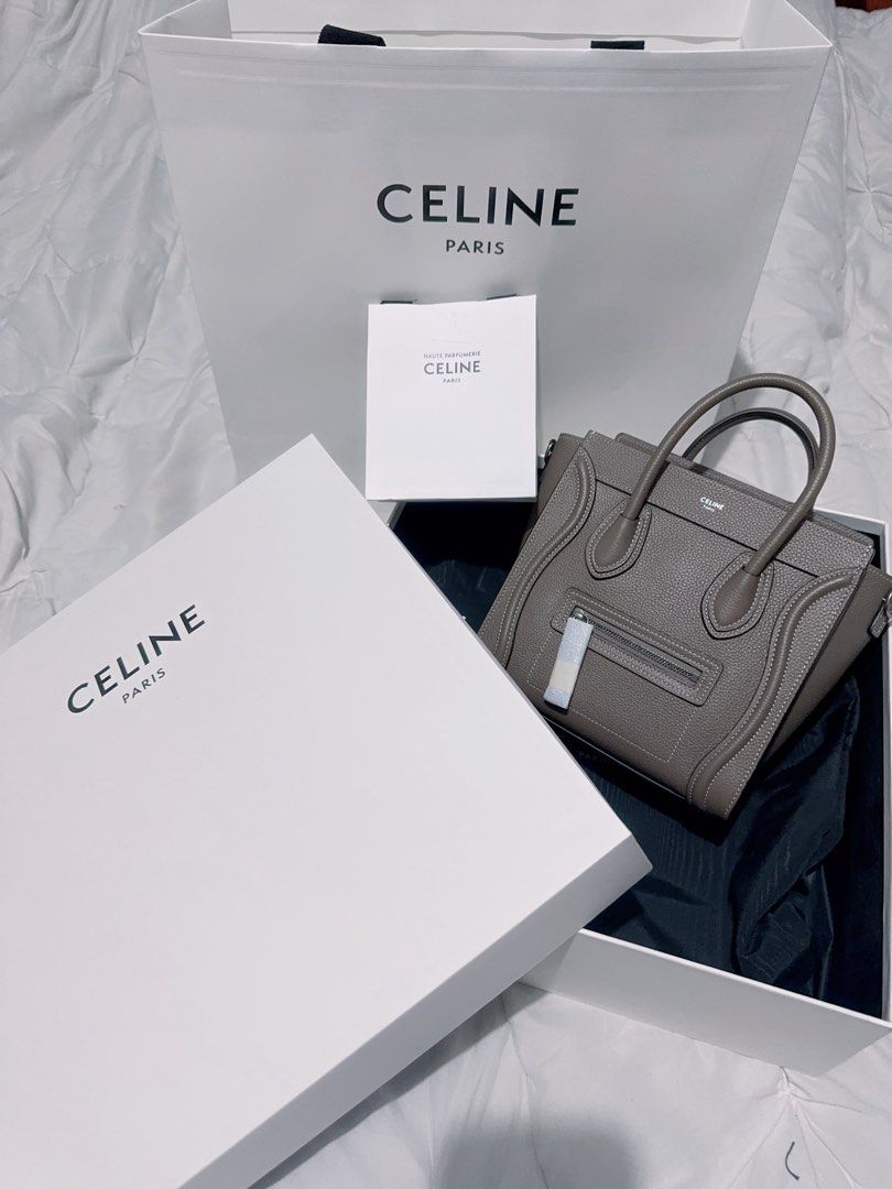 Celine Nano Luggage Tote Bag (Category: Luxury Bags & Wallets) located in Carmona. Submitted by ninjha06 (Listing ID 1450603600, Image 2). Description: - Authentic Celine Nano Luggage tote - Color: Taupe - Material: Grained leather - Includes original box, dust bag, and shopping bag - Purchase receipt from Celine Philippines included - Ideal for everyday use.