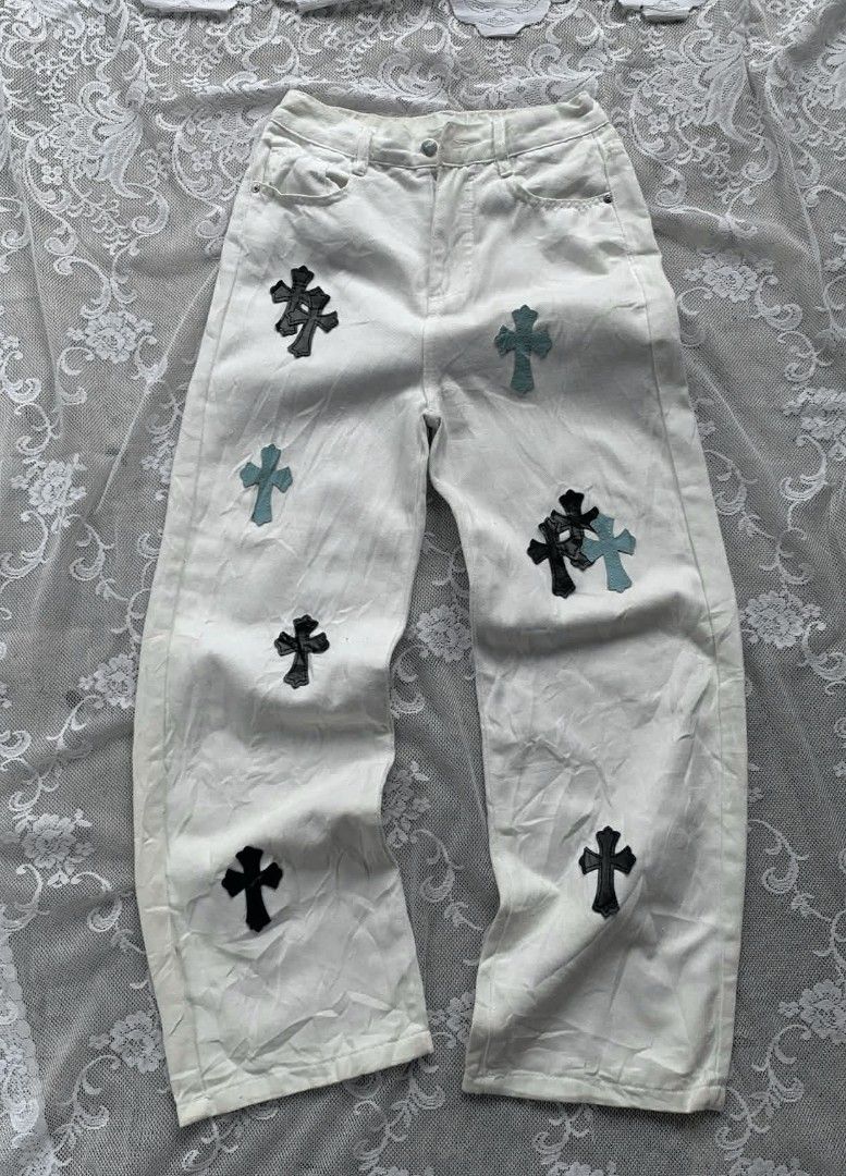 Chrome Hearts Baggy Pants/ Off (Leather Patch) (Category: Jeans) located in Manila. Submitted by trustedmichael. (Listing ID 1450686345, Image 1). Description: Chrome Hearts Baggy Pants/ Off Width 28 Length 41 Leg opening 10.