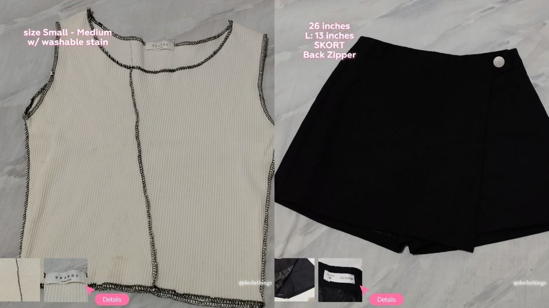 Clothes Bundle sale ! y2k whimsy denim branded (Category: Others Tops) located in Caloocan City. Submitted by decluthings_ (Listing ID 1450620128, Image 3). Description: - Two items for only 75 pesos !! - Includes: sequined top, green silk cardigan / cover up, white ribbed top, lace top, white mini skirt, beige cargo skirt, denim shorts, black skort, and a black top with flared sleeves. - Sizes: Mostly Small to Medium (S-M), please see each photo