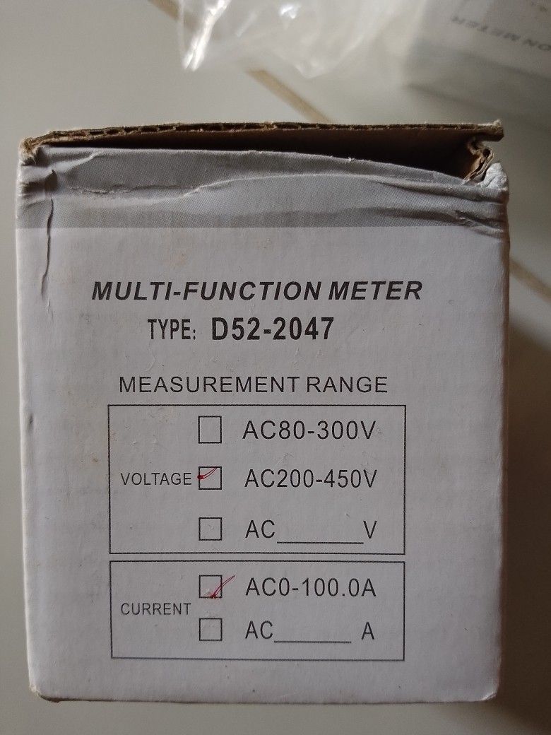 D52-2047 Multi-function Digital Meter AC Ammeter Voltmeter (Category: Electrical, Adaptors & Sockets) located in Manila. Submitted by anayaella (Listing ID 1450540086, Image 3). Description: - D52-2047 Multi-function Meter - Measures: AC Voltage (AC80-300V or AC200-450V), AC Current (AC0-100.0A), Active Power, Reactive Power, Power Factor, Watt-hour - Ideal for electrical testing and monitoring - Comes with original packaging - Reliable and versa