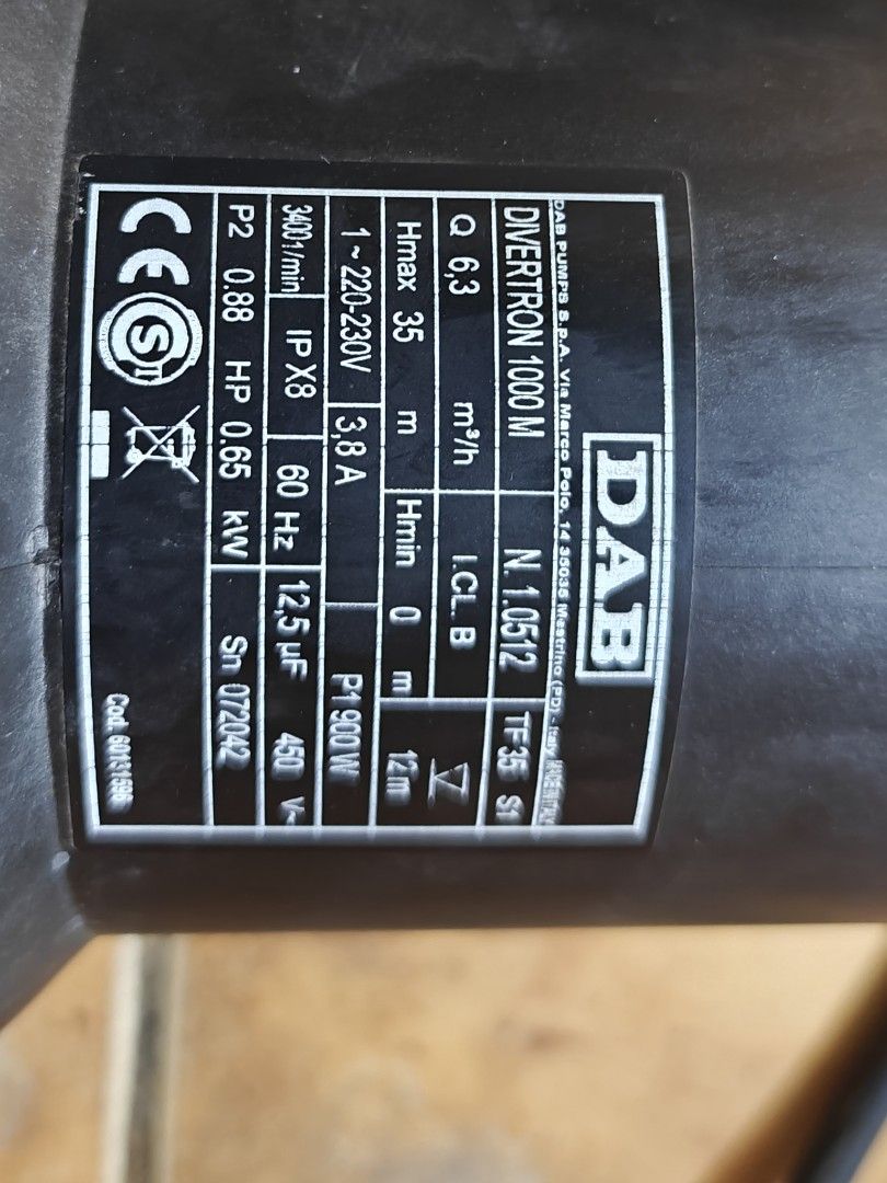 DAB Divertron 1000M Submersible Pump (Category: Construction Tools & Equipment) located in Lubao. Submitted by thismantle (Listing ID 1450570182, Image 1). Description: 🌊 DAB Divertron 1000 M Submersible Water Pump (Surplus) This is a premium, heavy-duty DAB Divertron 1000 M submersible electronic multi-impeller water pump. Known for its integrated automatic on/off pressure system, this pump is perfect for rain harvesting, cisterns, and domestic