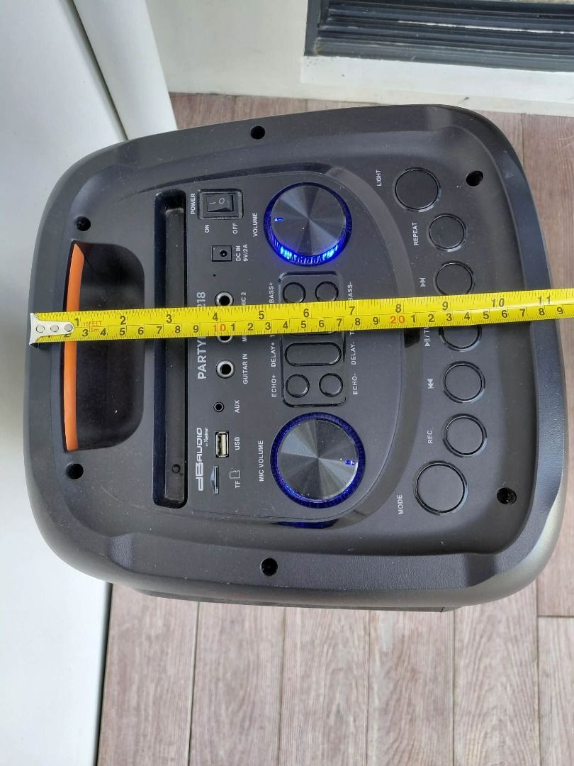 DB Audio Partybox 218 Portable Speaker with Lights (Category: Soundbars, Speakers & Amplifiers) located in San Juan City. Submitted by salesite (Listing ID 1450650868, Image 3). Description: - DB Audio Partybox 218 portable speaker - Colorful LED lights - Controls: Mic Volume, Echo, Delay, Treble, Bass - Inputs: USB, TF, AUX, Guitar - Ideal for parties and gatherings Defect: - Battery not Charging, Works well when plugged direct to outlet - With 