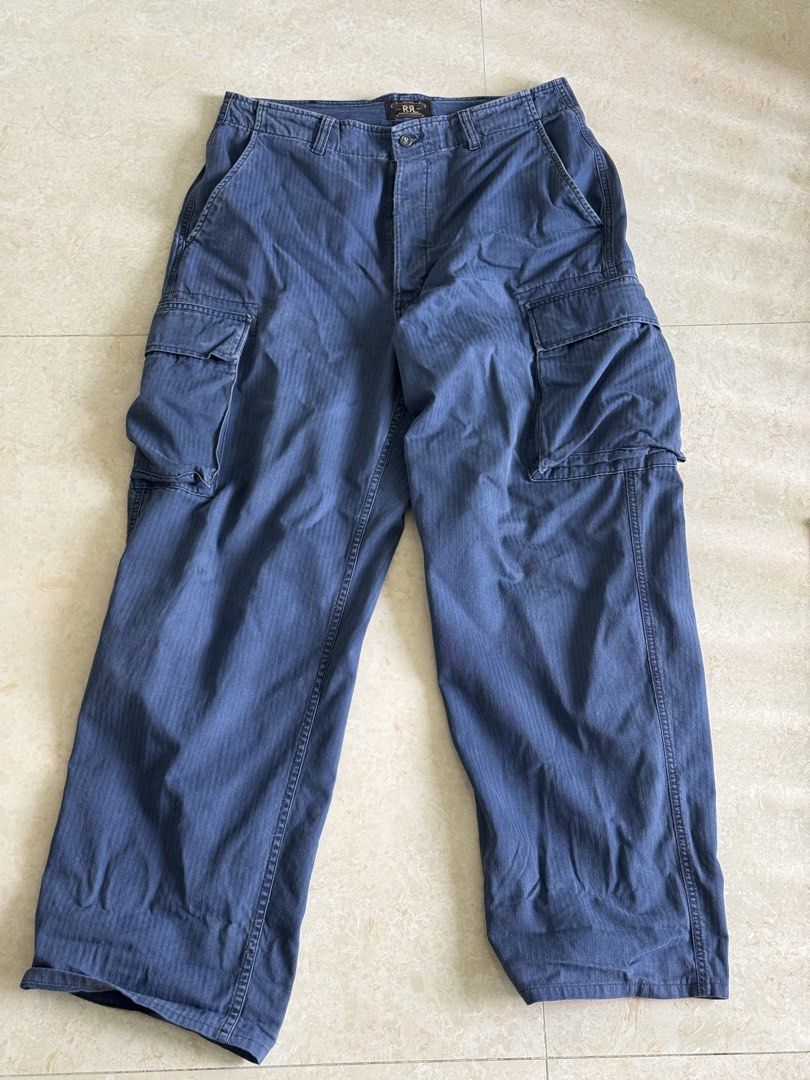 DOUBLE RL RRL HERRINGBONE TWILL CARGO WORK PANTS （分類：長褲）位於 Hong Kong。 由 king_alli 提交（商品編號 1450531891，圖片 2）。簡介： Size fit L to XL See measurements for details Good condition Marks on the lower area but can easily folded to cover Made in USA 。