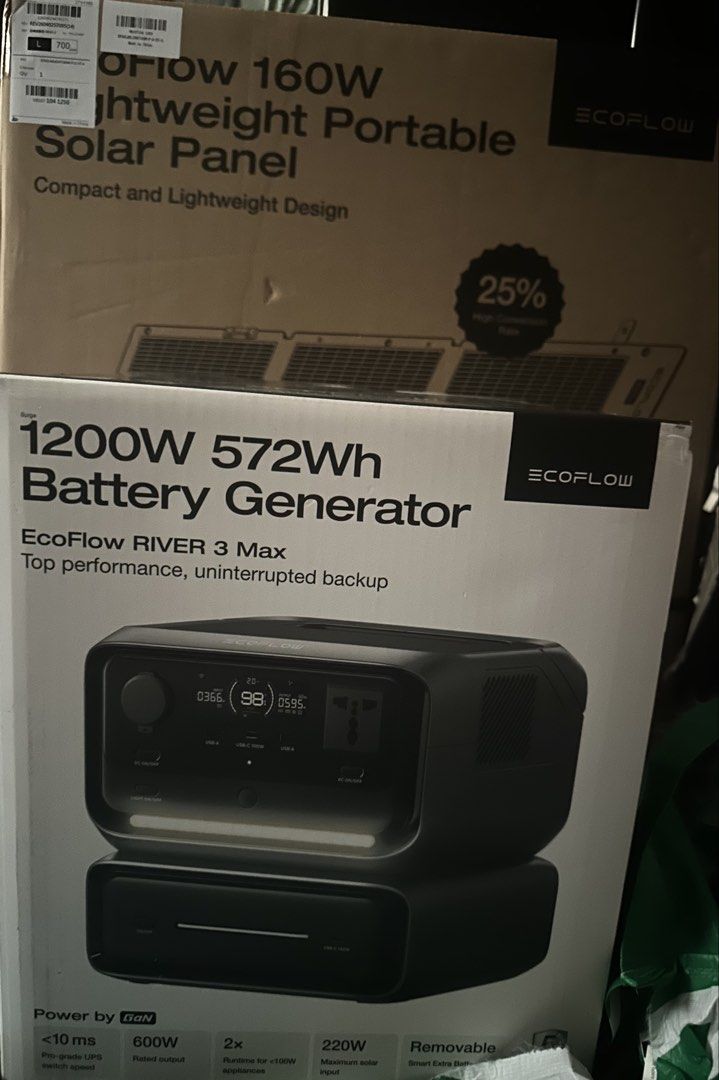 Ecoflow River 3 Max (572Wh) with 160 W Portable Solar Panel (Category: Batteries & Power Banks) located in Caloocan City. Submitted by tinlovesyou11 (Listing ID 1450722559, Image 2). Description: ⚡ FOR SALE: EcoFlow RIVER 3 Max (572Wh) + 160W Portable Solar Panel ✅ Brand New & Unopened (Factory Sealed) 💰 Current Brand New Price: ₱46,000 💰 Selling Price: ₱36,999 RFS: Received as a gift, but it’s not the one I need..