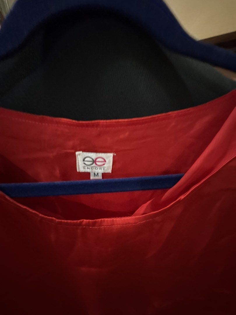 Encore Red Silk Blend Top Size M (Category: Sleeveless) located in Manila. Submitted by dig76 (Listing ID 1450606489, Image 1). Description: - Encore Red Top - Size: Medium (M) - Features: Tie detail at the front waist - Sleeves: Short sleeves - Style: Perfect for dressing up or down, suitable for casual wear or a night out.