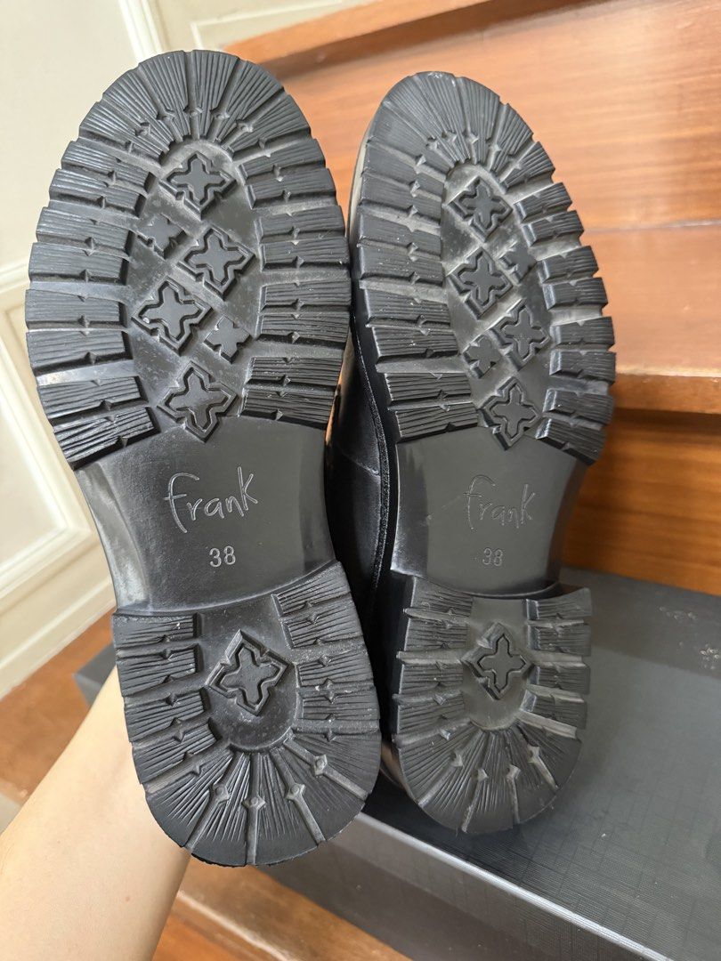 Frank Genuine Leather Black Loafers Size 38 (Category: Babies & Kids Fashion) located in Mandaluyong City. Submitted by lehitimo03 (Listing ID 1450587457, Image 3). Description: - Brand: Frank - Material: Genuine Leather - Color: Black - Style: Loafers - Sole: Chunky - Closure: Slip-on - Size: 38 - Versatility: Perfect for dressing up or down Bought it at Traffic store inside the greenhills mall. Used twice only Issue: see last 2 photos (little d