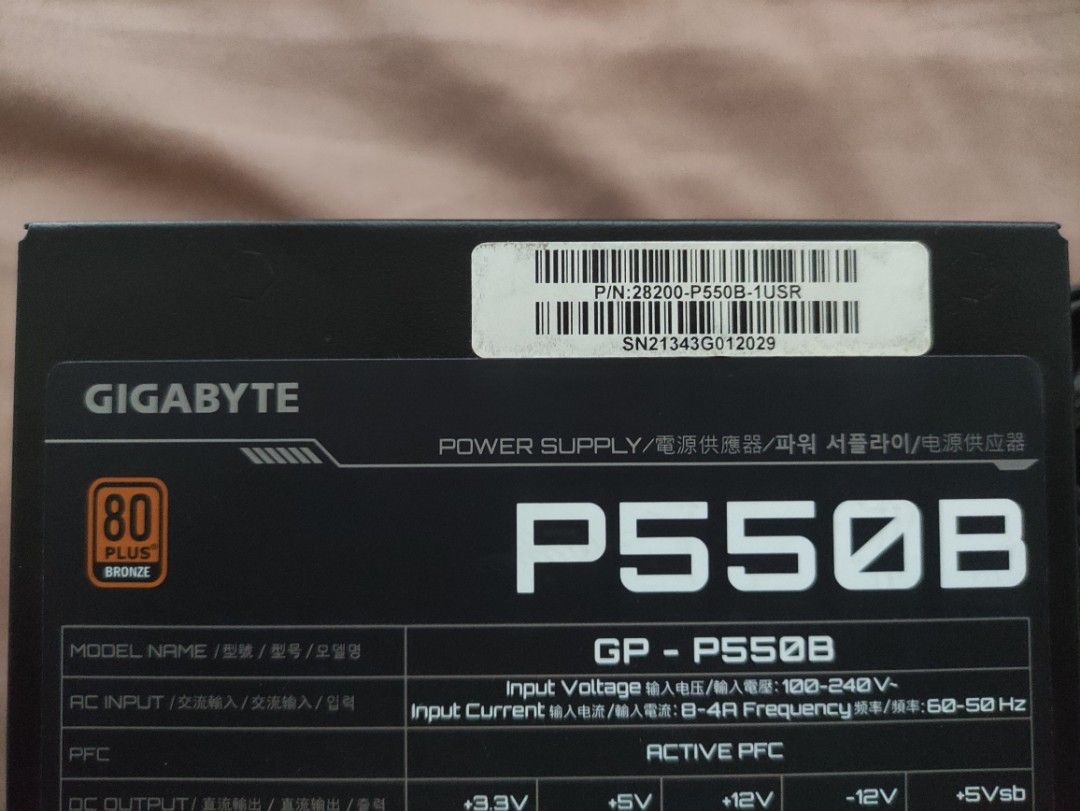 Gigabyte P550B 550W 80 Plus Bronze DEFECTIVE (Category: Computer Parts) located in Manila. Submitted by kiko_okikk (Listing ID 1450685324, Image 3). Description: Gigabyte 550W 80+ Bronze Power Supply (GP-P550B). selling as defective unit.