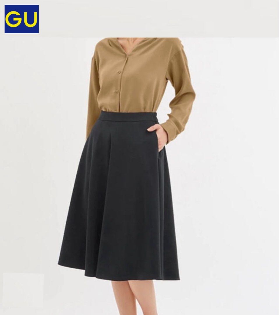 GU Black A-Line Midi Skirt, Women's Fashion, Bottoms, Skirts on Carousell