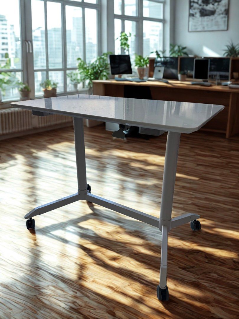 Height Adjustable Table (Category: Tables & Sets) located in Singapore. Submitted by wondersbywonders (Listing ID 1450545310, Image 1). Description: Office/Study table that can adjust height White and with wheels that can easily move around Table size: 100cm (L) x 60cm (D) x 175cm (H) / 80cm (H).