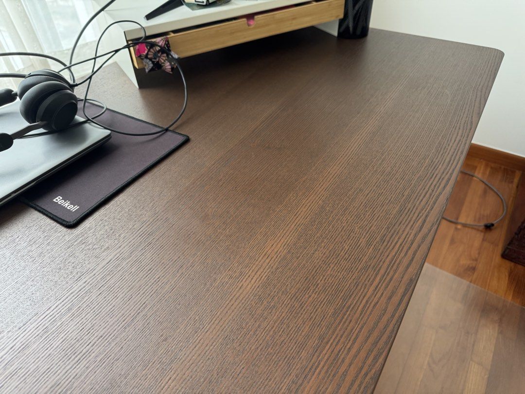IKEA table study table (Category: Tables & Sets) located in Singapore. Submitted by cathsgpore (Listing ID 1450533906, Image 2). Description: - IKEA IDÅSEN Table - Dimensions: 140cm (W) x 70cm (D) x 75cm (H) - Tabletop: Brown with wood grain finish - Legs: Beige Pristine condition, well maintained, like new.