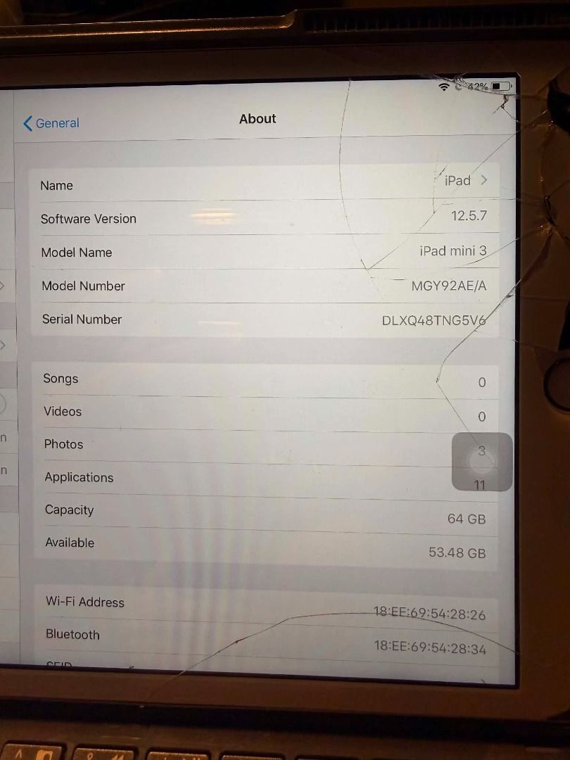 iPad Mini 3 (Category: iPad) located in Las Pinas. Submitted by alphred06 (Listing ID 1450641537, Image 2). Description: For Sale! iPad Mini 3 - 64gb - Running IOS 12.5.7 - All functions working on the iPad its just that LCD Glass is cracked and home button is not pressable but working. Included: - 1 replacement cable - 1 Logitech Case More details on phone: https://www.gsmarena.com/apple_ipad_mini_3-6741.php Negotiable! PM me for more details. :
