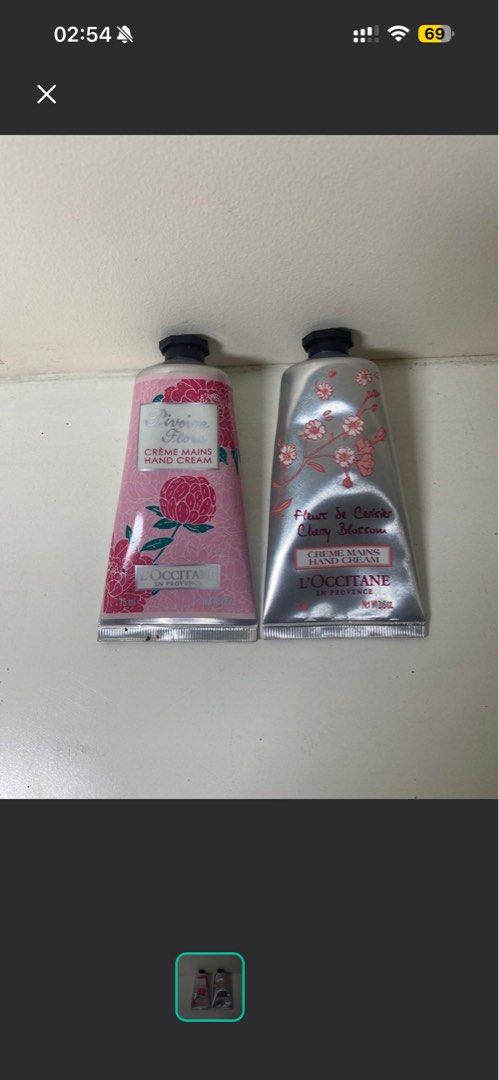 L'Occitane Cherry Blossom Hand Cream 75ml (Category: Hands & Nails) located in Manila. Submitted by declutterwme_1999 (Listing ID 1450722539, Image 2). Description: - L'Occitane Cherry Blossom Hand Cream - Size: 75ml tube - Fragrance: Smells like fresh blossoms - Benefits: Moisturizes dry hands RFS: decluttering.