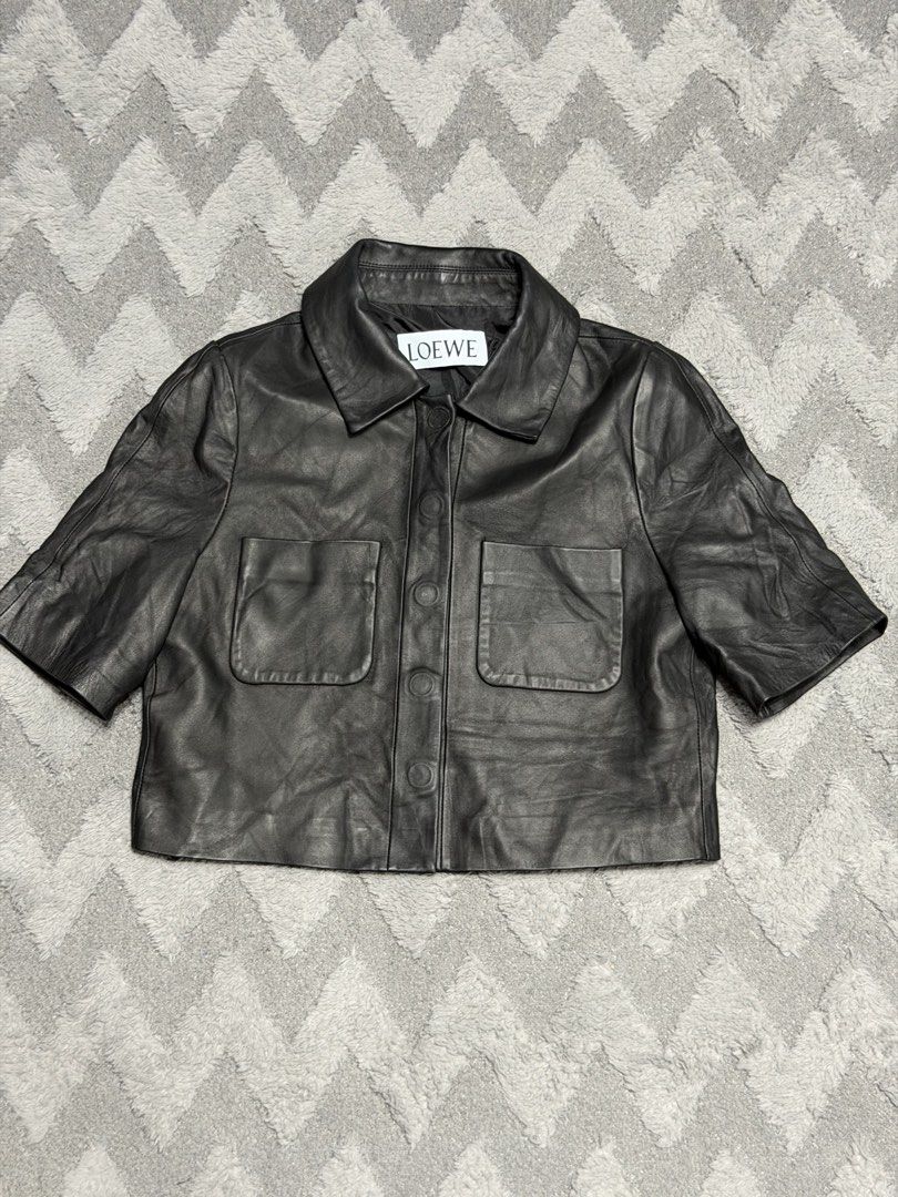 Loewe - Black Leather Cropped Snap Buttons Jacket (Category: Coats, Jackets and Outerwear) located in Cavite. Submitted by commoncourtesy (Listing ID 1450696441, Image 2). Description: Size Medium.
