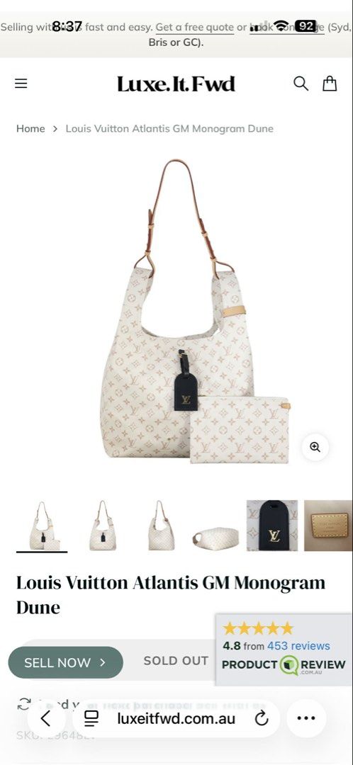 Louis Vuitton Atlantis GM Monogram Dune Hobo Bag (Category: Luxury Bags & Wallets) located in Quezon City. Submitted by krisinsonny (Listing ID 1450532100, Image 1). Description: - Authentic Louis Vuitton Atlantis GM hobo bag - Includes matching pouch - Includes black LV luggage tag - With box and papers - Price on website: 203k RFS: moving condos selling unused bags.