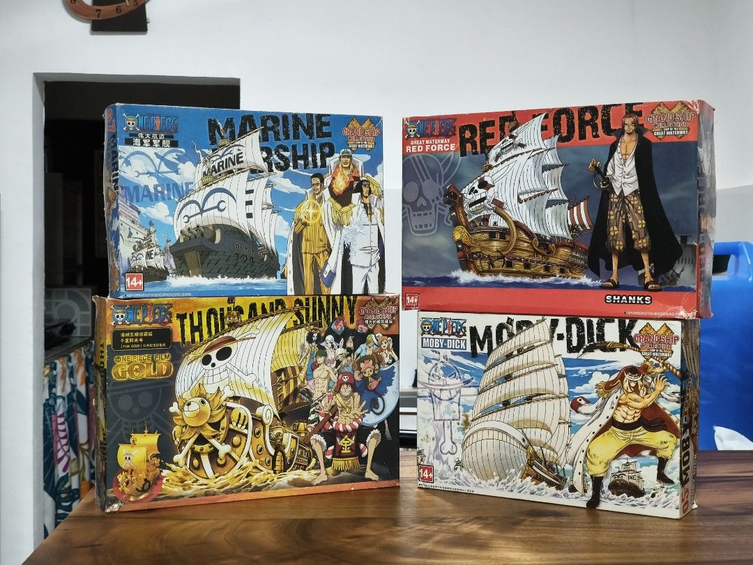 One Piece Ship (Category: Gundam & Model Kits) located in Pasig City. Submitted by agentanne (Listing ID 1450673067, Image 1). Description: - Set of 4 One Piece ship model kits - Includes: Marine Warship, Red Force, Moby Dick, Thousand Sunny - Perfect for One Piece collectors and anime fans - Own your favorite pirate ships! 2k nalang yang 4 .