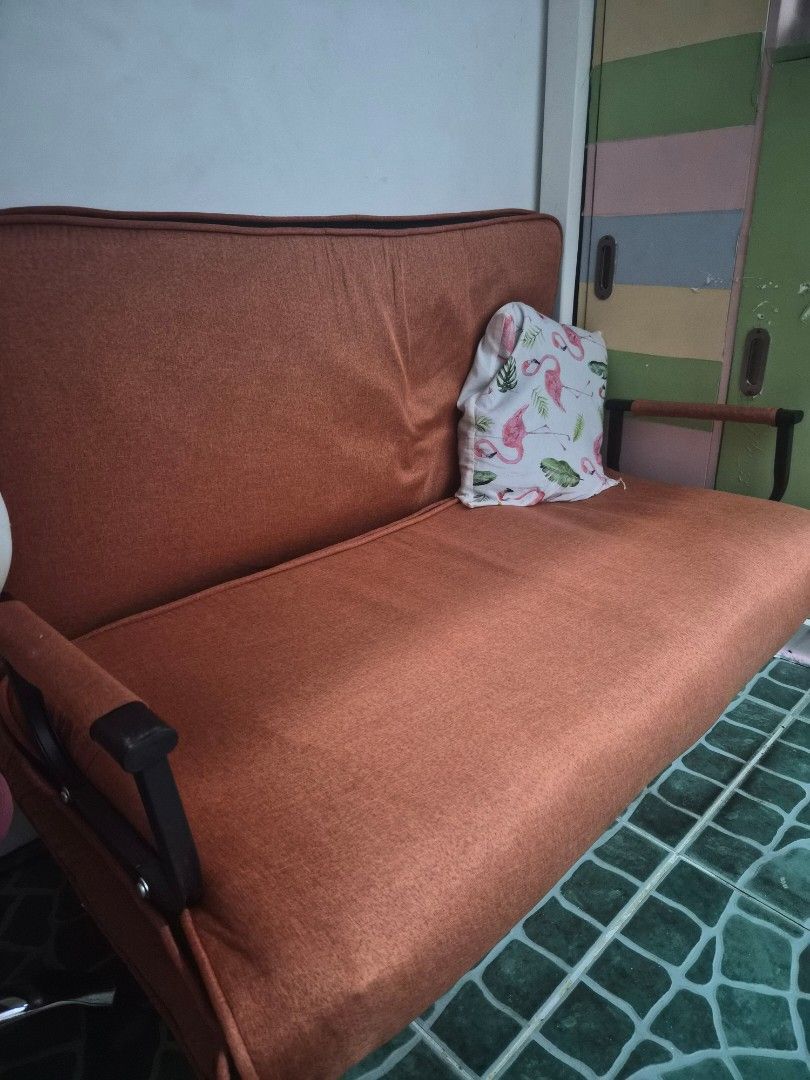 Orange Sofa Bed (Category: Sofas) located in Manila. Submitted by aya_gurl (Listing ID 1450572993, Image 2). Description: no issue 120cm.
