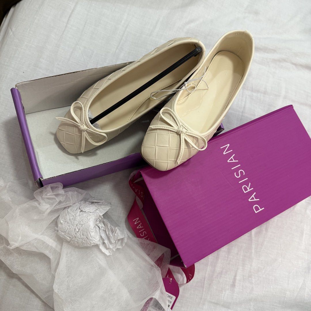 PARISIAN Cream Bow Ballet Flats Size 8 (Category: Flats & Sandals) located in Quezon City. Submitted by _seyer (Listing ID 1450617308, Image 2). Description: NEVER USED - Brand: Parisian - Color: Cream - Style: Ballet Flats - Size: 8 - Features: Woven texture, cute bow detail, square toe - Condition: Brand new with original box and tags - Original Retail Price: P899.00.