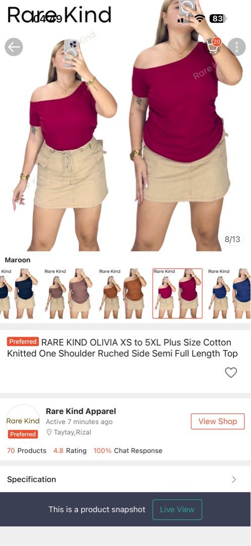 Plus size One Shoulder Red (Category: Blouses) located in Manila. Submitted by clearandsortedph (Listing ID 1450729559, Image 1). Description: RARE KIND OLIVIA XS to 5XL Plus Size Cotton Knitted One Shoulder Ruched Side Semi Full Length Top Color Red. Used this once . .