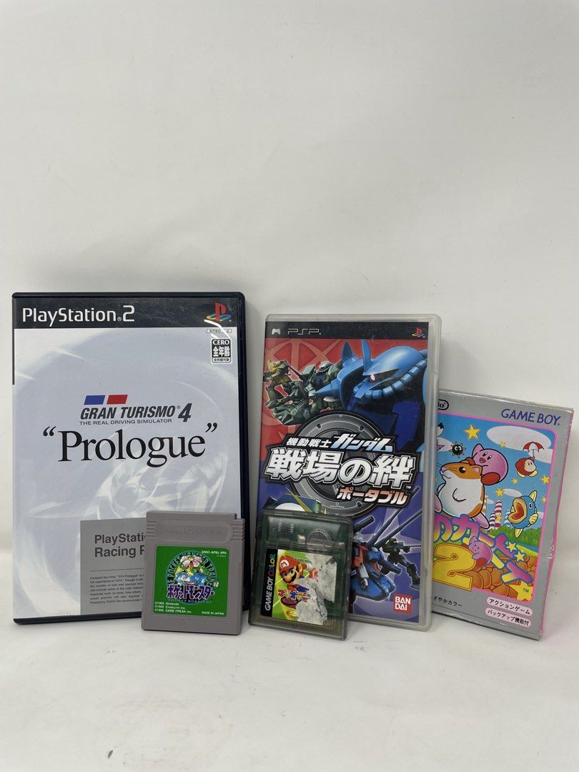 PS2, PSP, Gameboy, Original Game From Japan (Category: PlayStation) located in Tagum. Submitted by tommyfindstagum (Listing ID 1450677402, Image 2). Description: For sale: PS2, PSP, Gameboy, Original Game From Japan PS2 (GranTurismo4) PSP (Gundam) Gameboy(Pokemon,SuperMario) Kirby is only a case no game inside In great condition Selling as pack for 750 pesos only Tagum city location, can ship anywhere through Flash or J&T.