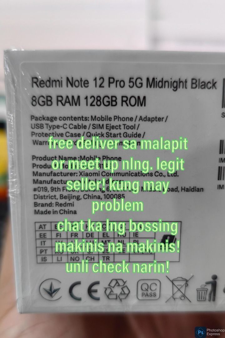 Redmi Note 12 pro 5G (8+128GB) (Category: Early Generation Mobile Phones) located in Caloocan City. Submitted by jigz_gutie (Listing ID 1450598211, Image 2). Description: Brandnew!! 7K nalang 📲📲 Negotiable pa Dating 12999 Paubos Stock Below Market Price Redmi Note 12 Pro 5G (8GB/128GB) Specs WITH WARRANTY 📱 6.67-inch FHD+ AMOLED Display 2400 × 1080 Resolution 120Hz Refresh Rate Dolby Vision & HDR10+ Corning Gorilla Glass 5 ⚙️ MediaTek Dimensit