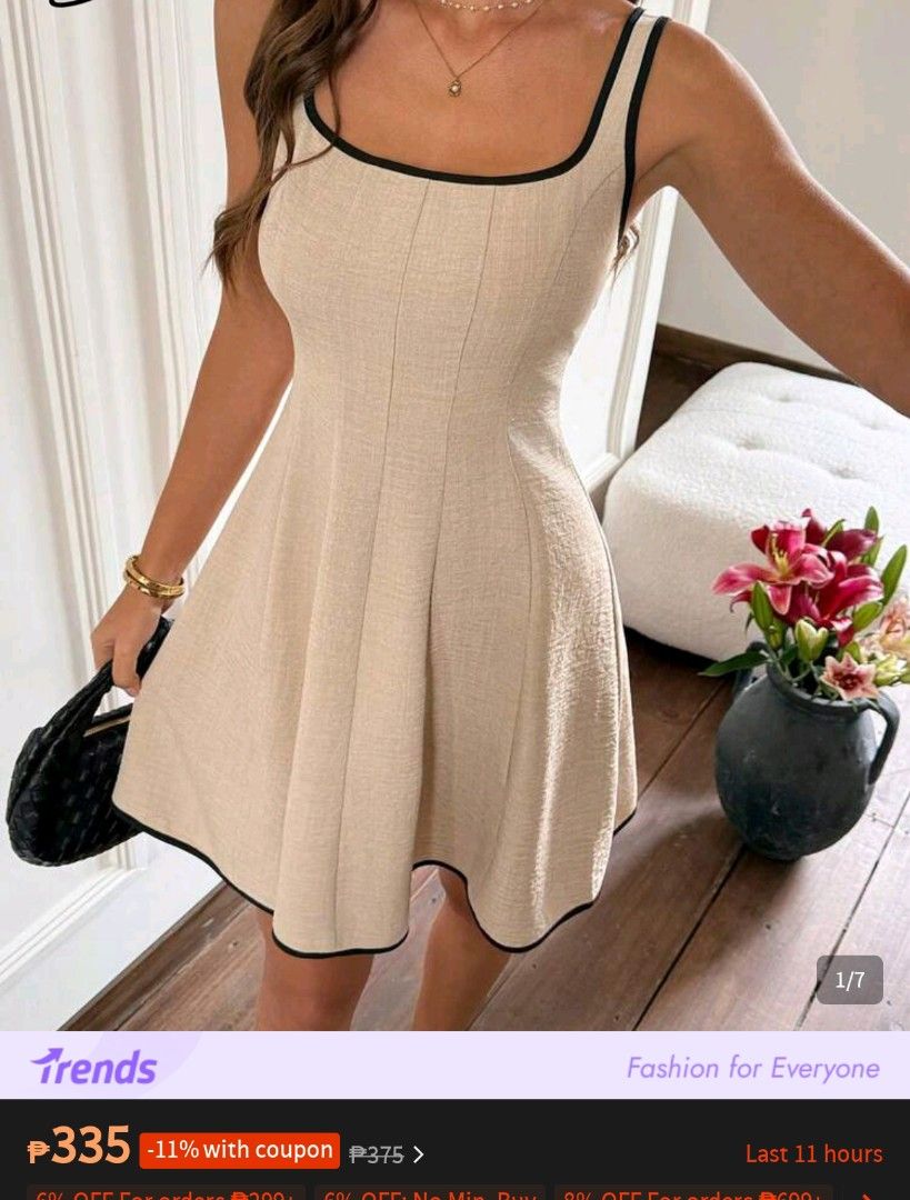 SHEIN Square-neck dress (Apricot) (Category: Dresses) located in Cainta. Submitted by cookietherapyph (Listing ID 1450722268, Image 1). Description: Bnew SHEIN dress Size small but fits med Has zipper at the back Looks better when ironed (didnt have time to iron before fitting) Fabric not stretchy but forgiving sya sa malaki tummy (For reference: my waist is 31-32" and hips 39") See photos for when worn, complete item description and size. MOP: G