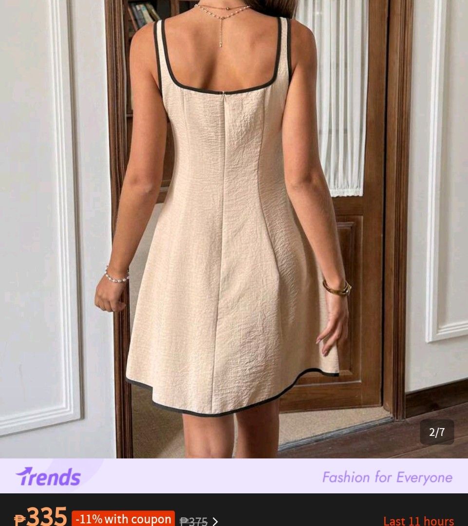 SHEIN Square-neck dress (Apricot) (Category: Dresses) located in Cainta. Submitted by cookietherapyph (Listing ID 1450722268, Image 2). Description: Bnew SHEIN dress Size small but fits med Has zipper at the back Looks better when ironed (didnt have time to iron before fitting) Fabric not stretchy but forgiving sya sa malaki tummy (For reference: my waist is 31-32" and hips 39") See photos for when worn, complete item description and size. MOP: G