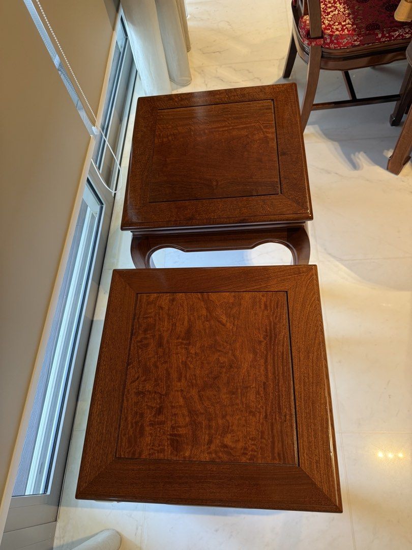 Side Table (Category: Tables & Sets) located in Singapore. Submitted by frau_kaufen (Listing ID 1450623301, Image 2). Description: SMOKE/KIDS/PETS FREE FEFCO Furnishings Rosewood Side Table (A Pair) In Perfect Condition Moving out sale : $400 Measurement : 51cm x 51cm x 52cm Height Leg to legs measurement space is 54cm x 54cm Interested please PM directly. CASH ONLY & arrange your own delivery at 098529 SENTOSA COVE..