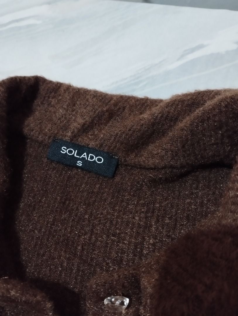 SOLADO Brown Button-Up Fur Longsleeves (Category: Coats, Jackets and Outerwear) located in Caloocan City. Submitted by decluthings_ (Listing ID 1450693237, Image 2). Description: - Brown fur longsleeves from SOLADO - Collared neckline - flared sleeves - Soft and cozy material - Very nice fit !! - Size Small.