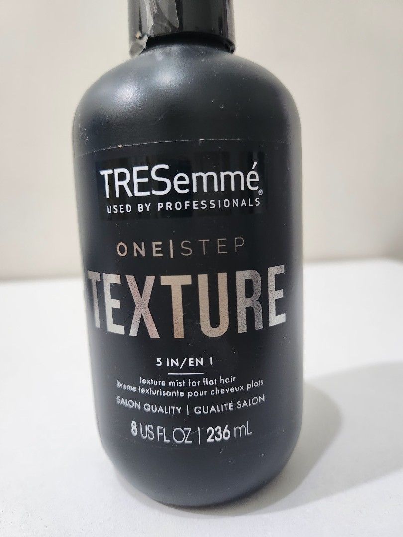 Tresemme One Step Texture (Category: Hair) located in Bulacan. Submitted by unnies (Listing ID 1450584102, Image 3). Description: TRESEMME One Step Texture 236 ml Prime and style in one step! Developed to both nourish and style by addressing the 5 must-have benefits for a perfectly healthy-looking textured style. 5 in 1 benefits 1. Texture 2. Matte Finish 3. Grip 4. Strength 5. Heat Protection With UV Complex.