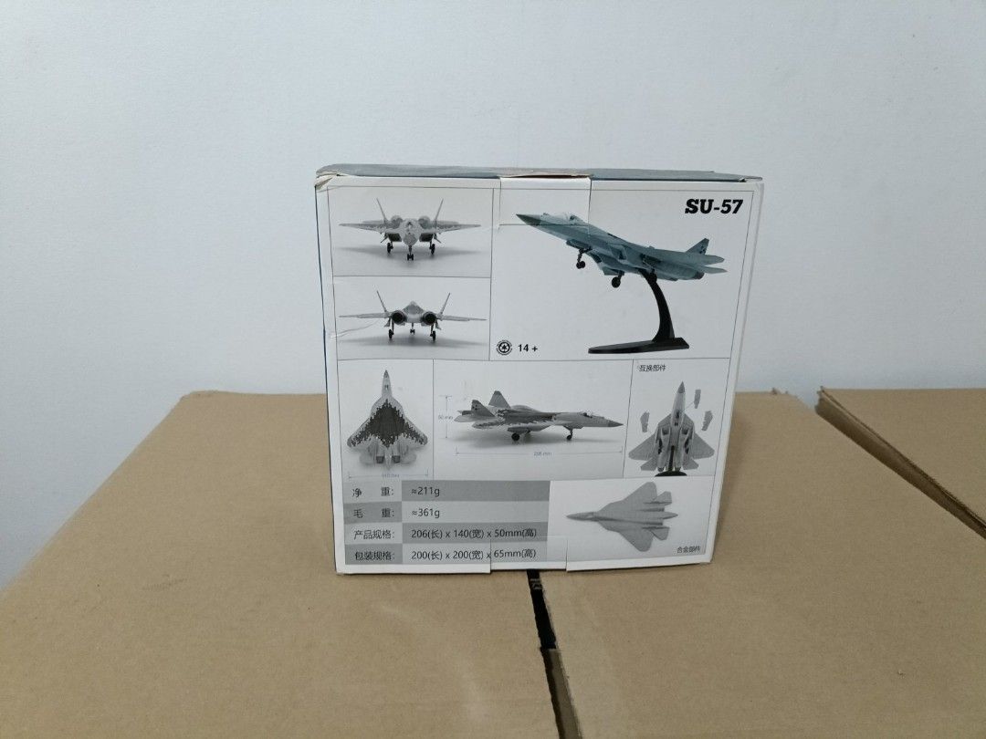 WLTK SU-57 Fighter Jet Model Airplane (Category: Vehicle & Diecast Models) located in Quezon City. Submitted by nickylopez37770 (Listing ID 1450696645, Image 2). Description: - WLTK SU-57 Model Airplane - Includes display stand - Box features different angles and specifications - Ideal for collectors or display purposes - Model length: approximately 14cm - Box dimensions: 21cm x 14cm x 5cm - Sold as is.