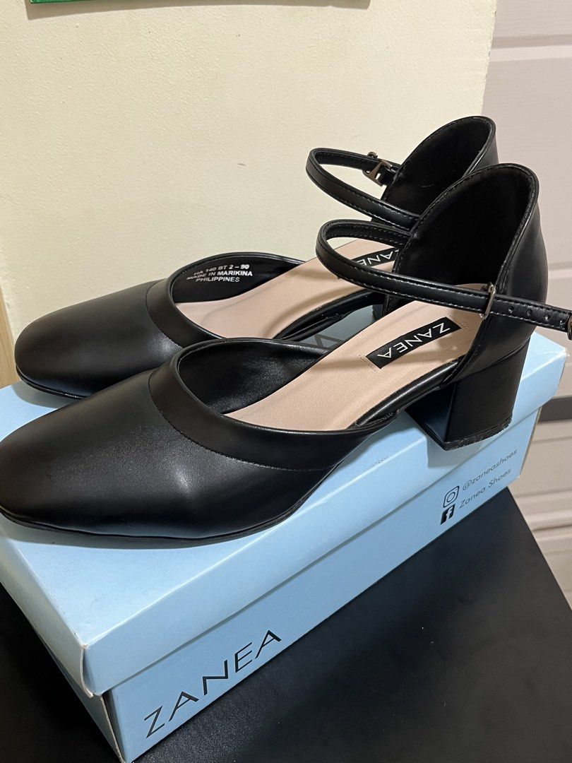 Zanea Black Mary Jane Block Heels (Category: Heels) located in Pasig City. Submitted by ncl1216 (Listing ID 1450621525, Image 2). Description: - Black Zanea heels - Ankle strap for secure fit - Stylish square toe design - Comfortable block heel - Purchased from SM Store (May 2026) used once only - Original price: P1499.00 - Selling for ₱1100.