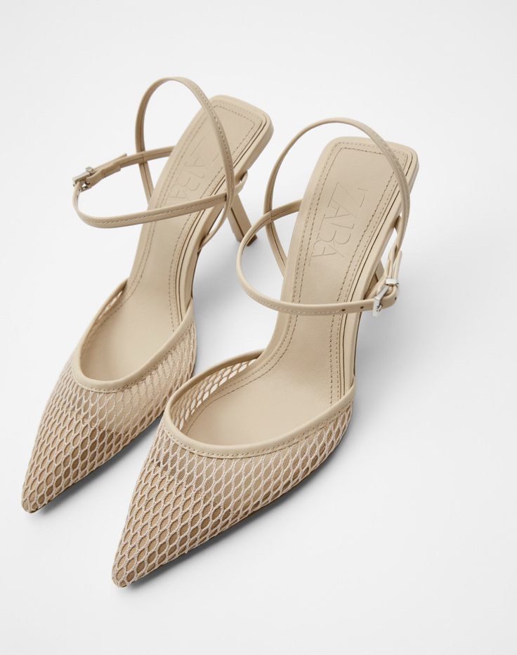 Zara Mesh Heels (Category: Heels) located in Manila. Submitted by declutterwme_1999 (Listing ID 1450721887, Image 1). Description: - Zara slingback heels in a versatile beige/nude color. - Elegant pointed toe design. - Stylish mesh detailing - Secure and adjustable ankle strap with buckle closure. - Comfortable heel height, ideal for all-day wear. RFS: decluttering.