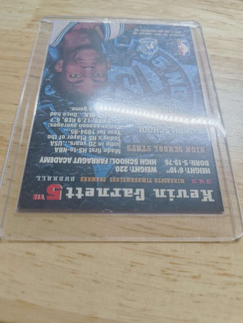 1996 Topps Chrome Kevin Garnett RC (Category: Raw Singles) located in Pasig City. Submitted by x119362 (Listing ID 1447213283, Image 3). Description: - 1996 Topps Chrome Kevin Garnett RC - Card is in a protective sleeve.