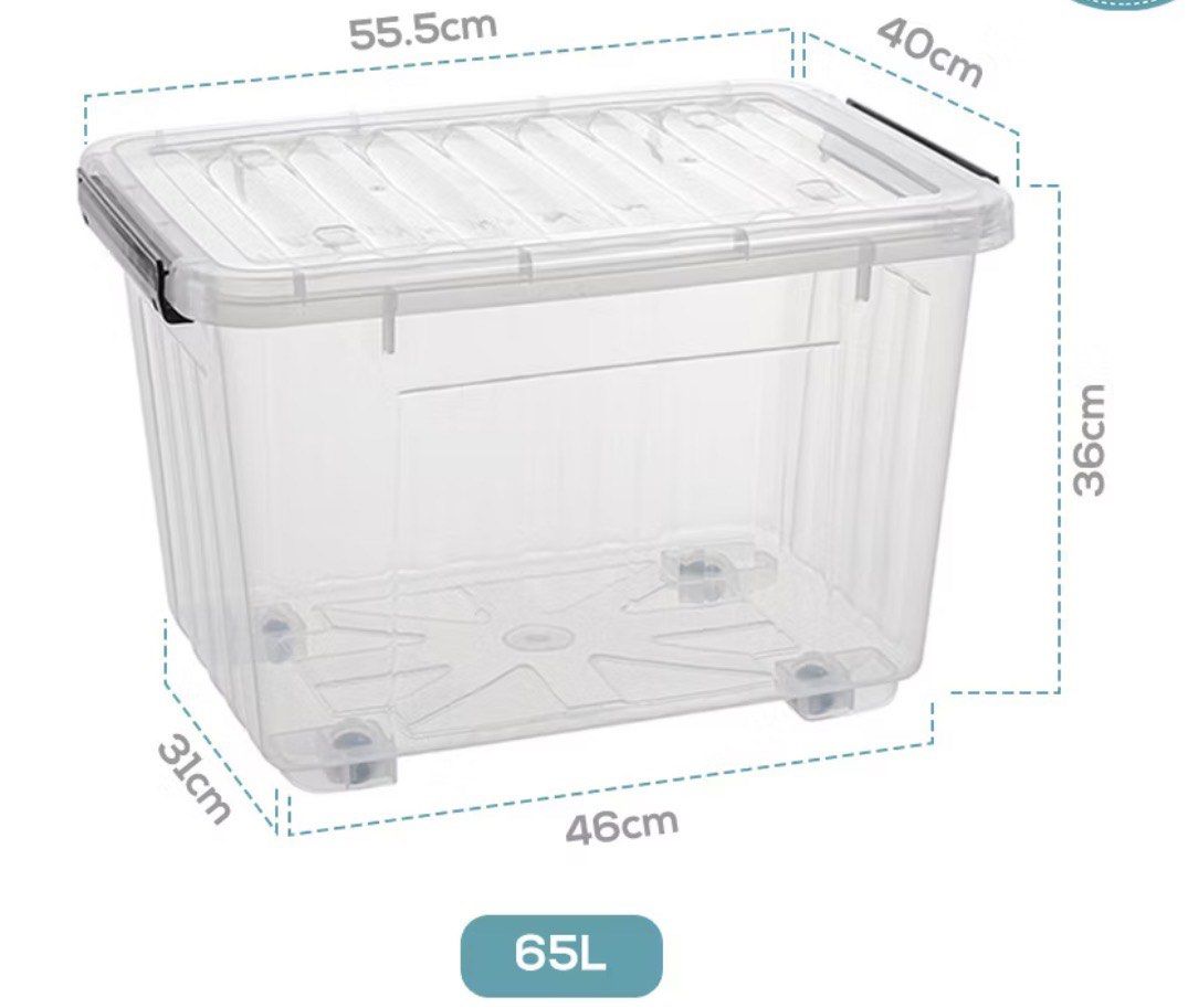 65L Plastic Storage Boxes with Wheels; 3 pcs available