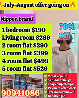 🔥 Cheapest Price Painting Service!70% Off 🔥#house Painting #painting Service #hdb#Bto#condo#landed#maisonette#2/3/4/5 Room Flat#antimould Treatment#ceiling Paint#wall Paint#manpower#door & Pipe Paint#frame Paint#repaint#wall Repair#touchup Plaster#putty Plaster#varnish#oilpaint#nippon Brand#affordable Painting Service#best Service  Collection item 1