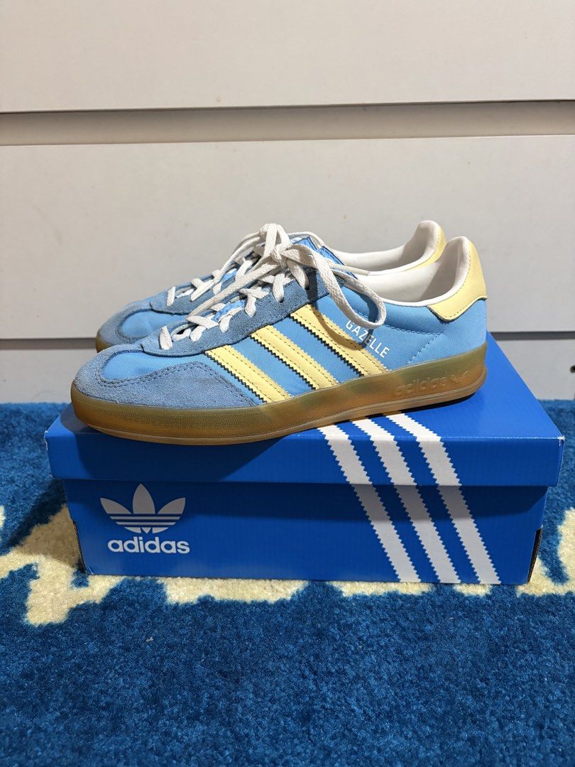 Adidas Gazelle Indoor (Category: Sneakers) located in Las Pinas. Submitted by themadcaplaughs (Listing ID 1447220133, Image 1). Description: 🌺Brand: Adidas 🌺Model: Gazelle Indoor 🌺Color: Light Blue/Yellow 🌺Size: EU 37 (UK 4 / US 6) 🌺Condition: only used twice .