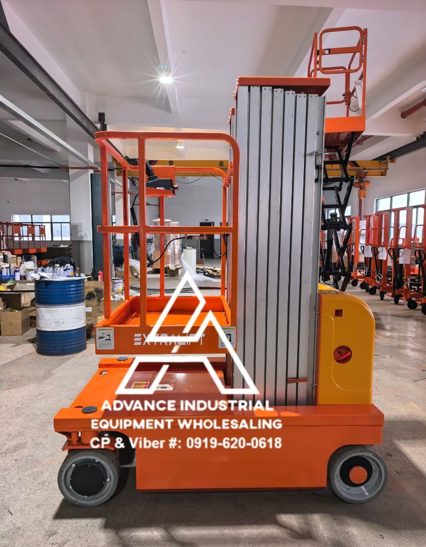 Aerial Work Platform Scissor Lift (Category: Wedges) located in Quezon City. Submitted by msochea (Listing ID 1447270151, Image 2). Description: - Extralift Aerial Work Platform - Ideal for reaching high places - Color: Orange and Silver - Compact design for easy maneuverability - Available for viewing - Contact us for more details.