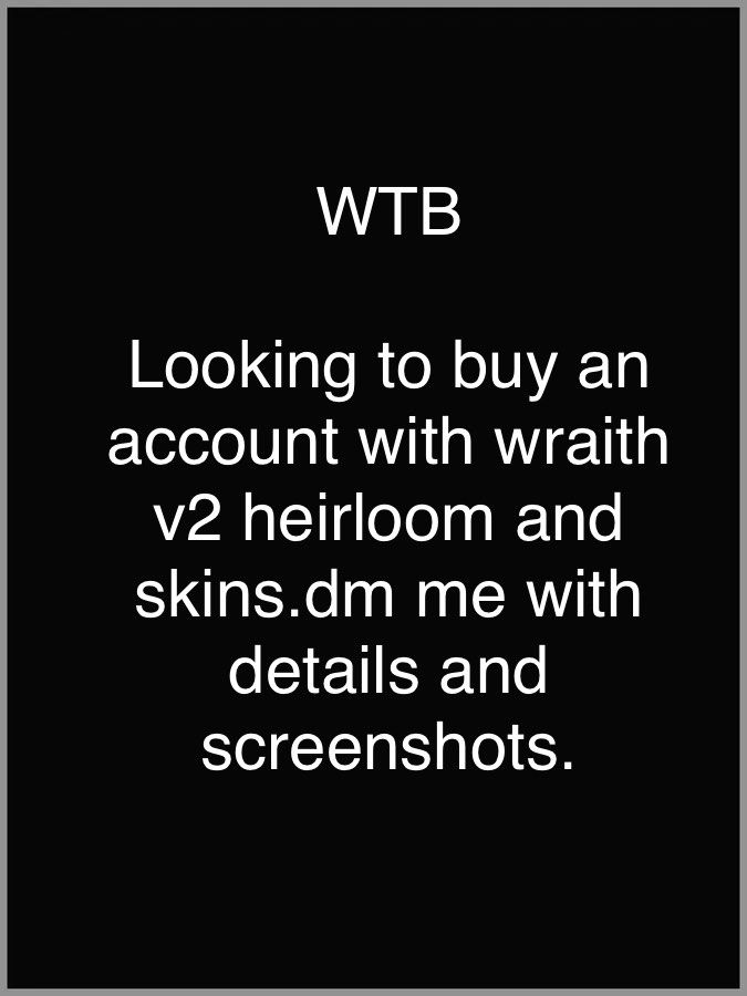 Apex legends accout (Category: In-Game Products) located in Kuala Lumpur. Submitted by kukaneswaran (Listing ID 1447107994, Image 1). Description: Looking to buy an account with wraith hopes dawn heirloom .