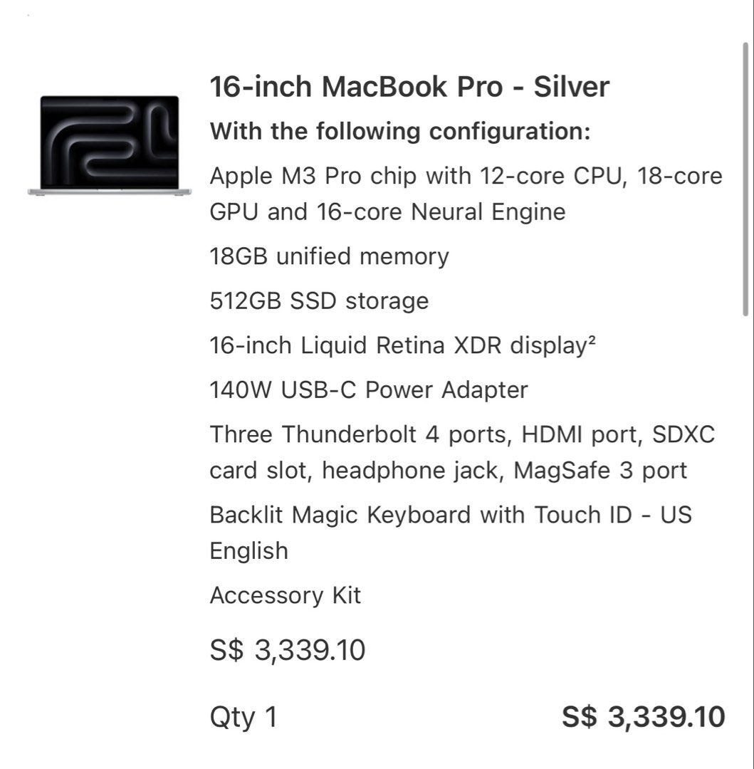 Apple MacBook Pro 16-inch Silver M3 Pro498346713259724803