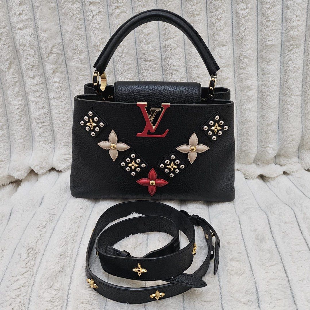 Authentic Louis Vuitton Limited Edition Capucines PM Size Bag (Category: Luxury Bags & Wallets) located in Rizal. Submitted by SummerPeaCloset (Listing ID 1447184140, Image 1). Description: Selling this stunning Authentic Louis Vuitton Capucine Limited Edition PM Size Handbag in excellent condition. It’s made of genuine leather, showcasing intricate floral embellishments that add a touch of elegance. The bag features a comfortable handle and come