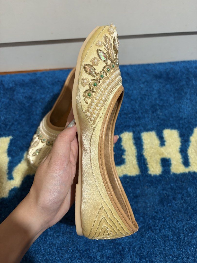Beaded Flats (Category: Flats & Sandals) located in Las Pinas. Submitted by thisoldattic (Listing ID 1447222443, Image 2). Description: 🌺 Size 5 US Womens 🌺 Handmade in India 🌺Beautifully embellished juttis in cream and gold. 🌺Features intricate beadwork and sequin patterns .