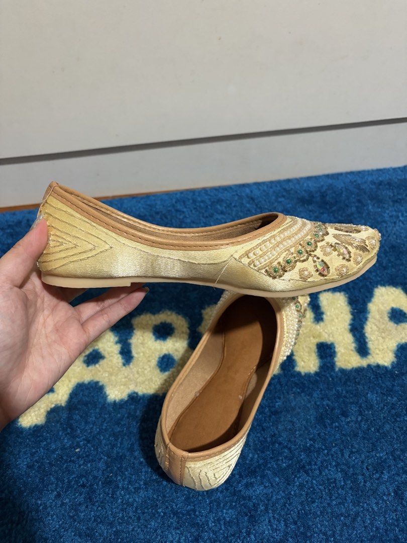 Beaded Flats (Category: Flats & Sandals) located in Las Pinas. Submitted by thisoldattic (Listing ID 1447222443, Image 3). Description: 🌺 Size 5 US Womens 🌺 Handmade in India 🌺Beautifully embellished juttis in cream and gold. 🌺Features intricate beadwork and sequin patterns .