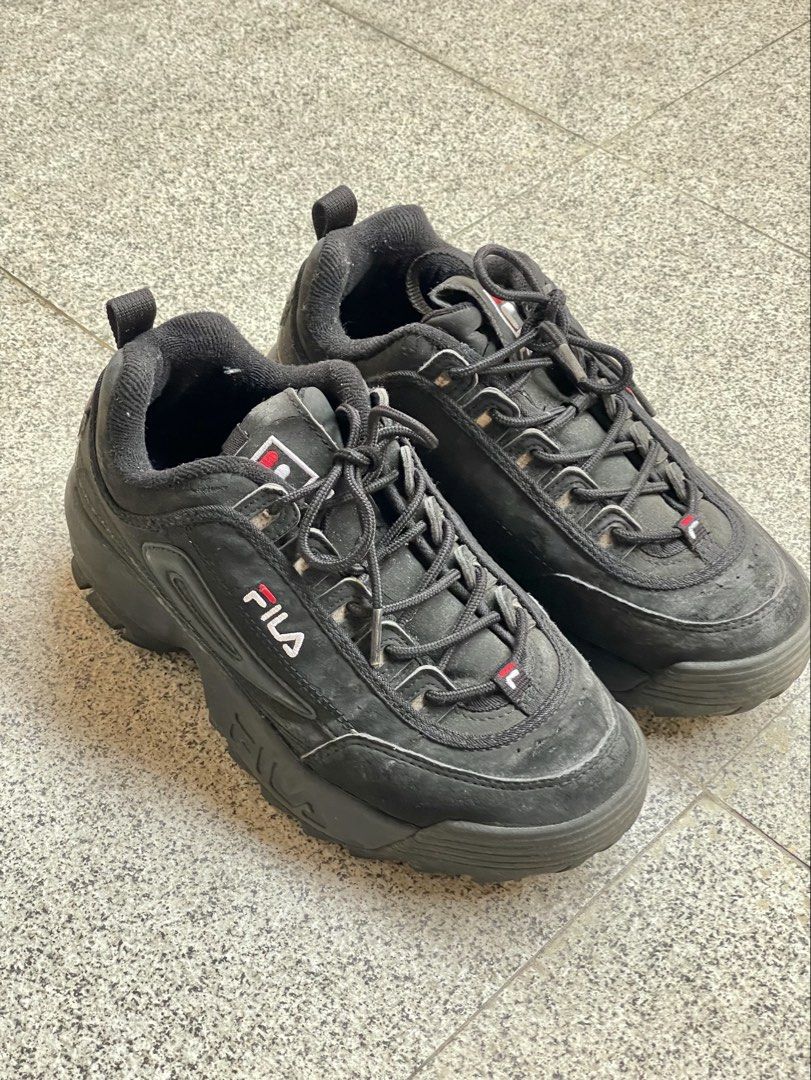 Black Fila Disruptor II (Category: Sneakers) located in Imus. Submitted by mgemesp (Listing ID 1447258023, Image 1). Description: ORIGINAL BLACK FILA DISRUPTOR II — bought in HK RFS: not used anymore, only stored ‼️ MOP: GCash or Maya only — full payment upon booking delivery — no cancellation (payment non-refundable).
