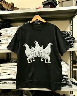 Black T-shirt with 3 White Chickens Graphic Print (Category: Tshirts & Polo Shirts) located in Gelang Patah. Submitted by meiling_penang (Listing ID 1447107306, Image 1). Description: - Cool black t-shirt - Features a funny graphic of three white chickens - Unique and eye-catching design - Short sleeves and crew neck - Comfortable, relaxed fit - Perfect for casual wear - Ideal for those who love quirky animal prints.