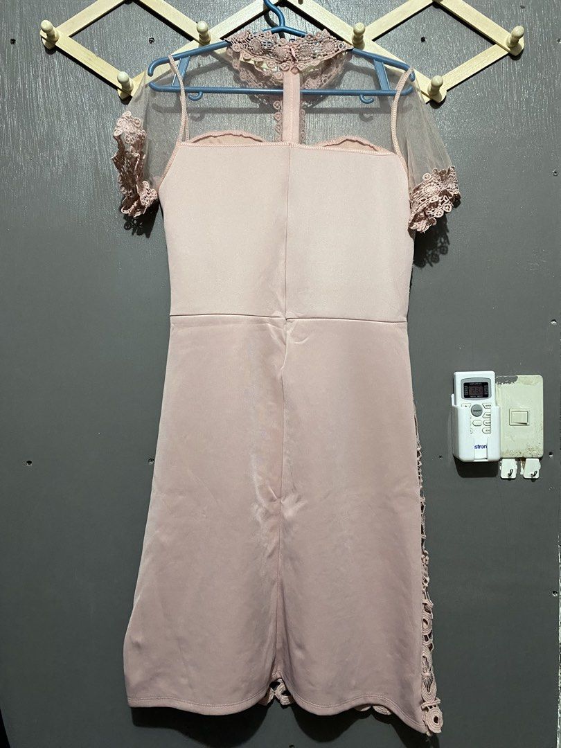 Blush Pink Lace Dress (Category: Dresses) located in Rizal. Submitted by stphndllr (Listing ID 1447184547, Image 2). Description: Blush pink lace dress featuring intricate crochet lace details, mesh sleeves, pearl-style button accents, and a flattering fitted silhouette. 📌Condition: Like New. Only used once. 📌Size: Fits Small to Medium 📌 Color may vary slightly due to lighting. 📌 Please manage expectations as this is a pre-loved item..