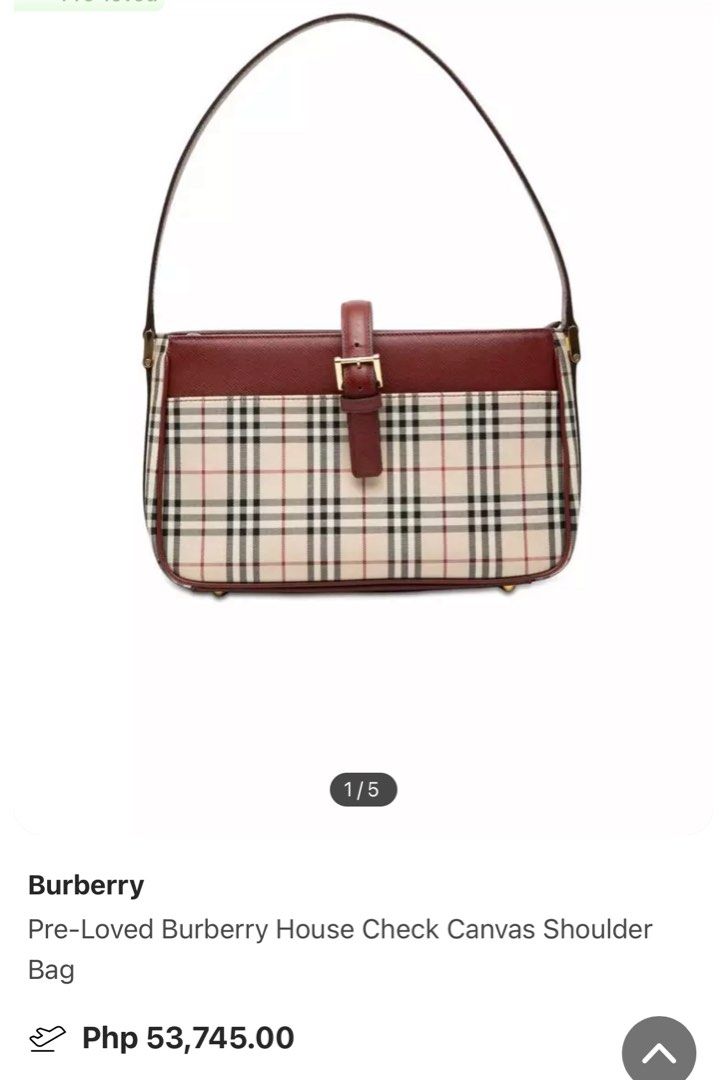 Burberry House Check Canvas Shoulder Bag (Category: Luxury Bags & Wallets) located in Bacolod City. Submitted by matchacham (Listing ID 1447190821, Image 2). Description: - package from japan - red stains can be removed - negotiable location: visayas.