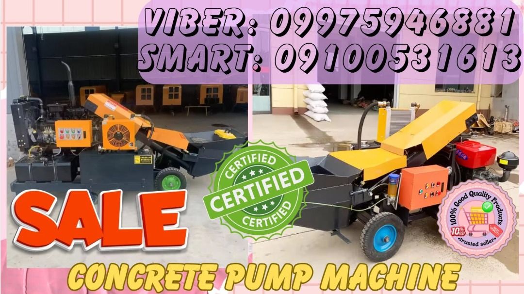 Concrete Pump Machine for Sale construction projects (Category: Construction Tools & Equipment) located in Manila. Submitted by luckywater-f5060a (Listing ID 1447200033, Image 1). Description: Price: 576,000 ✨ Diesel Type Concrete Pump with 51HP 🌏 We Can Deliver Nationwide 👉 AP Cargo, LBC & Lalamove (🛳️ Sea /✈️ Air Freight) 📍HURRRYYYY!!! BUY NOW!!! & GET LESS DISCOUNT 📍WE'RE ON SALE ❗️ 1. Model: HY-Four Cylinder oblique pump 2. Engine: diese